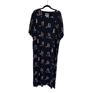 VTG David Dart Maxi Dress 2X Art Print Cat Cowgirl Girlfriend Vacation Festival